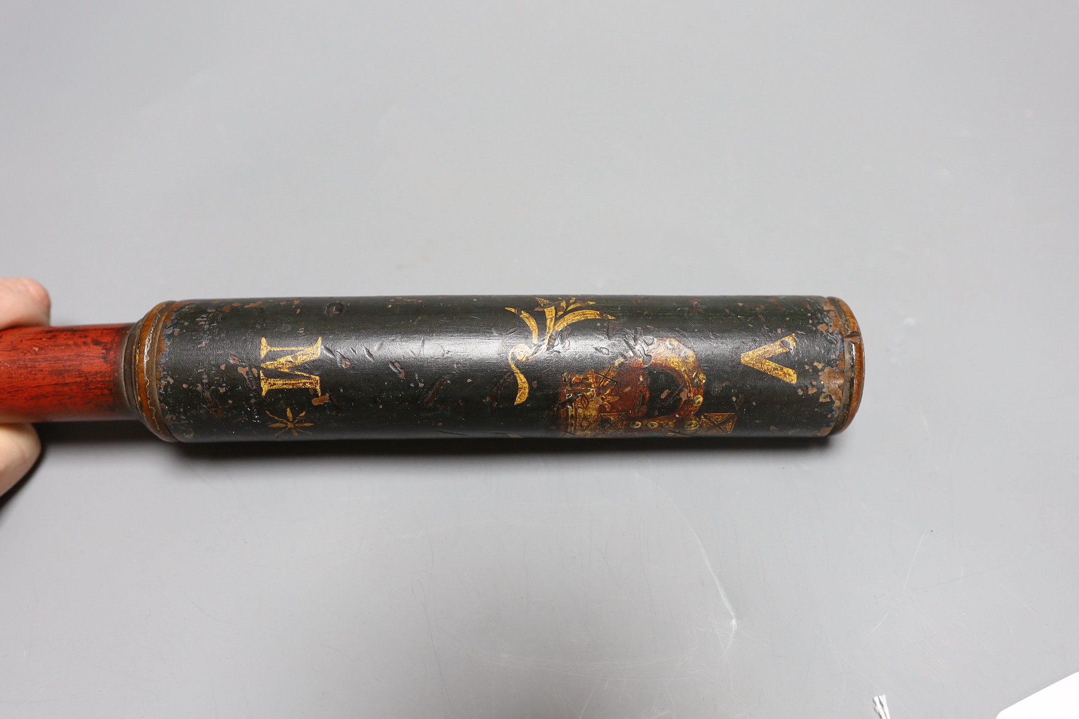 A Victorian Metropolitan police truncheon and a bayonet, truncheon 43 cms long